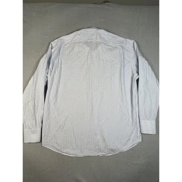 Canali Mens Light Blue White Stripe Dress Shirt Made in‎ Italy Size 44 17.5